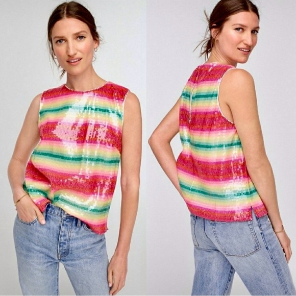 J. Crew Watermelon Stripe Sequin Sleeveless Party Top Size Small - Picture 7 of 7